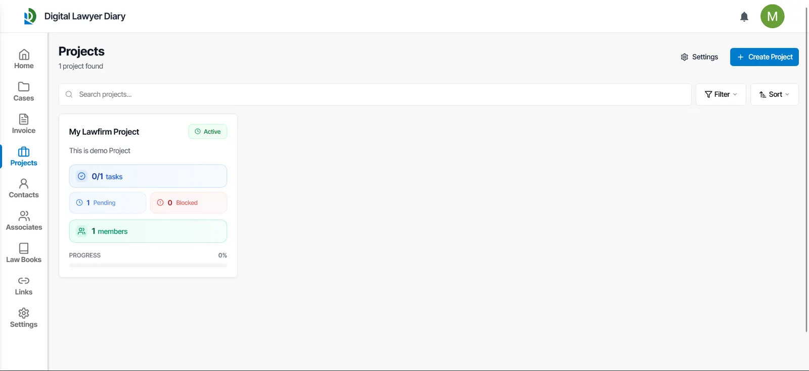 Project board in Digital Lawyer Diary with tasks grouped by stage