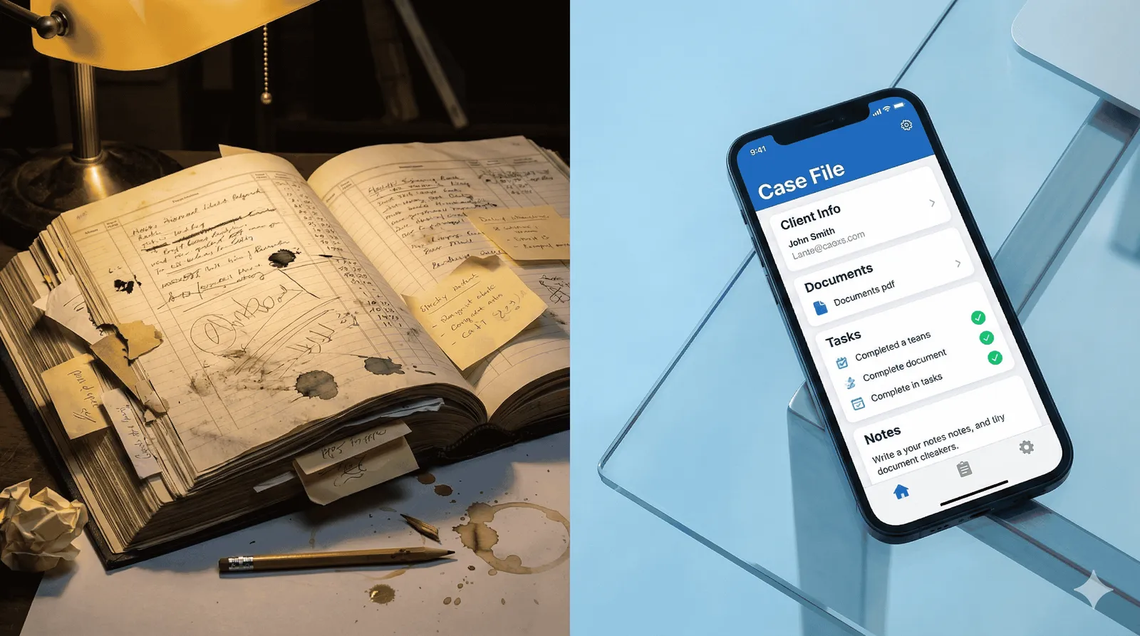 Comparison of chaotic manual diary vs organized digital case file