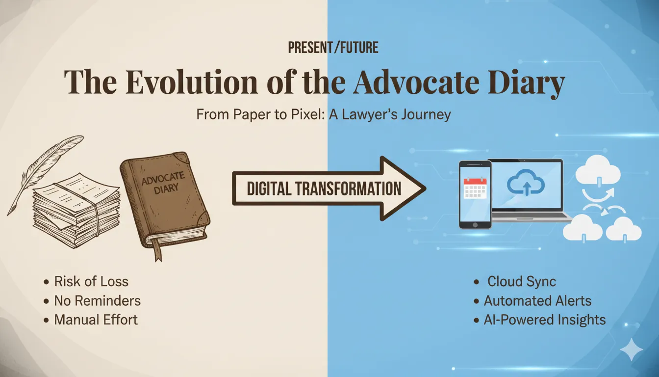 Infographic showing how advocate diaries evolved from paper to digital