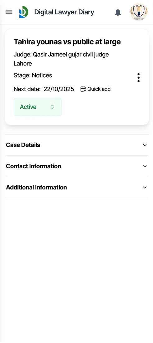 Case View page on mobile after creating a case